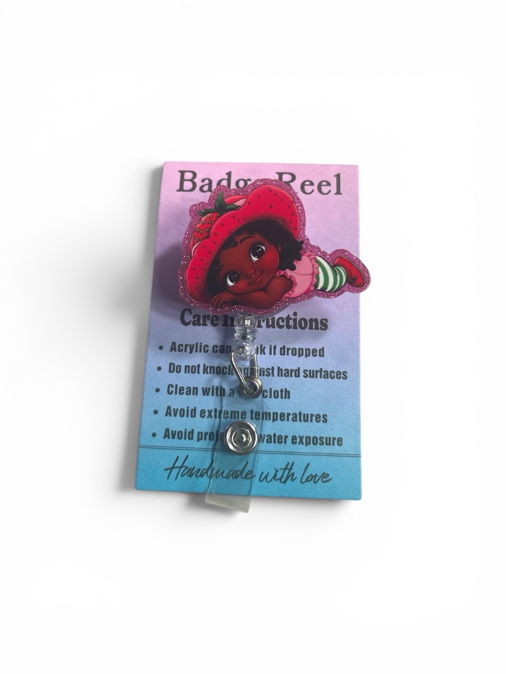 Cute Pink Strawberry Girl Retractable Badge Reel